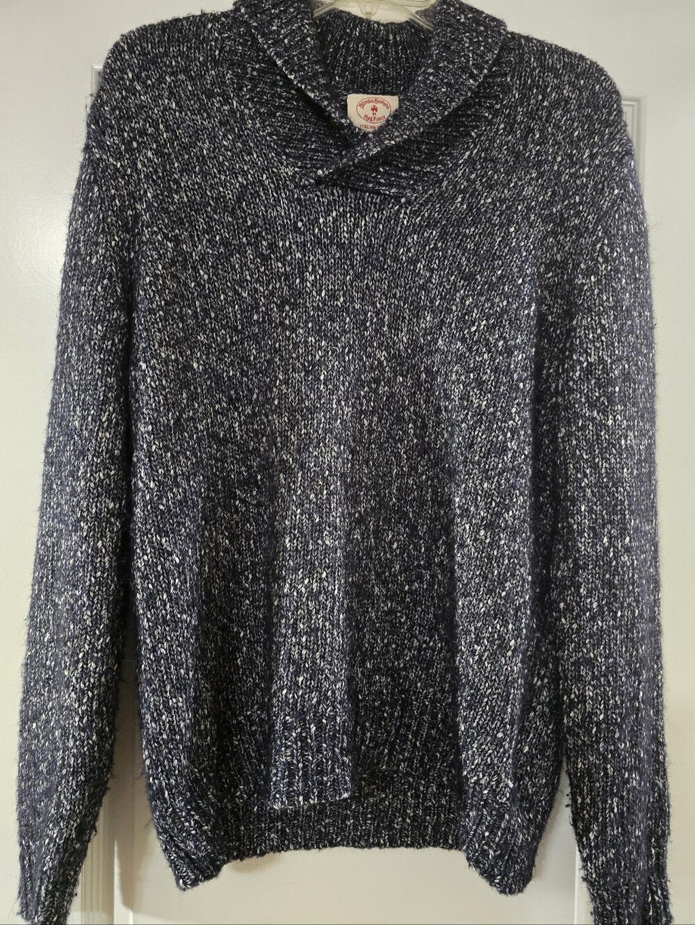 Brooks Brothers Navy Marled Shawl-Collar Turtleneck Sweater